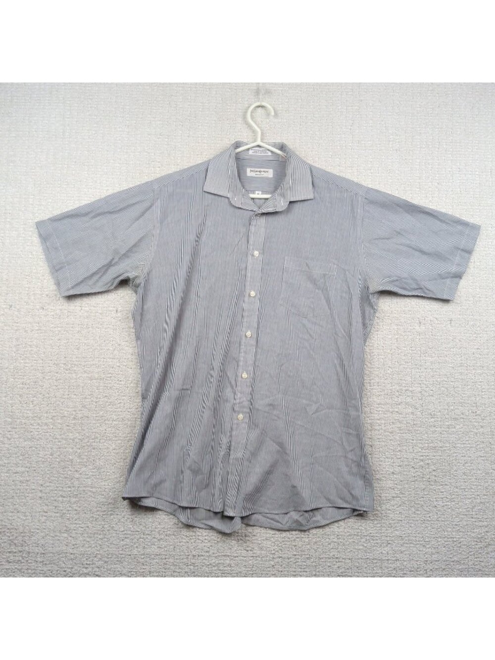 Vintage Yves Saint Laurent Striped Button Shirt Short Sleeve Men Size 16 White